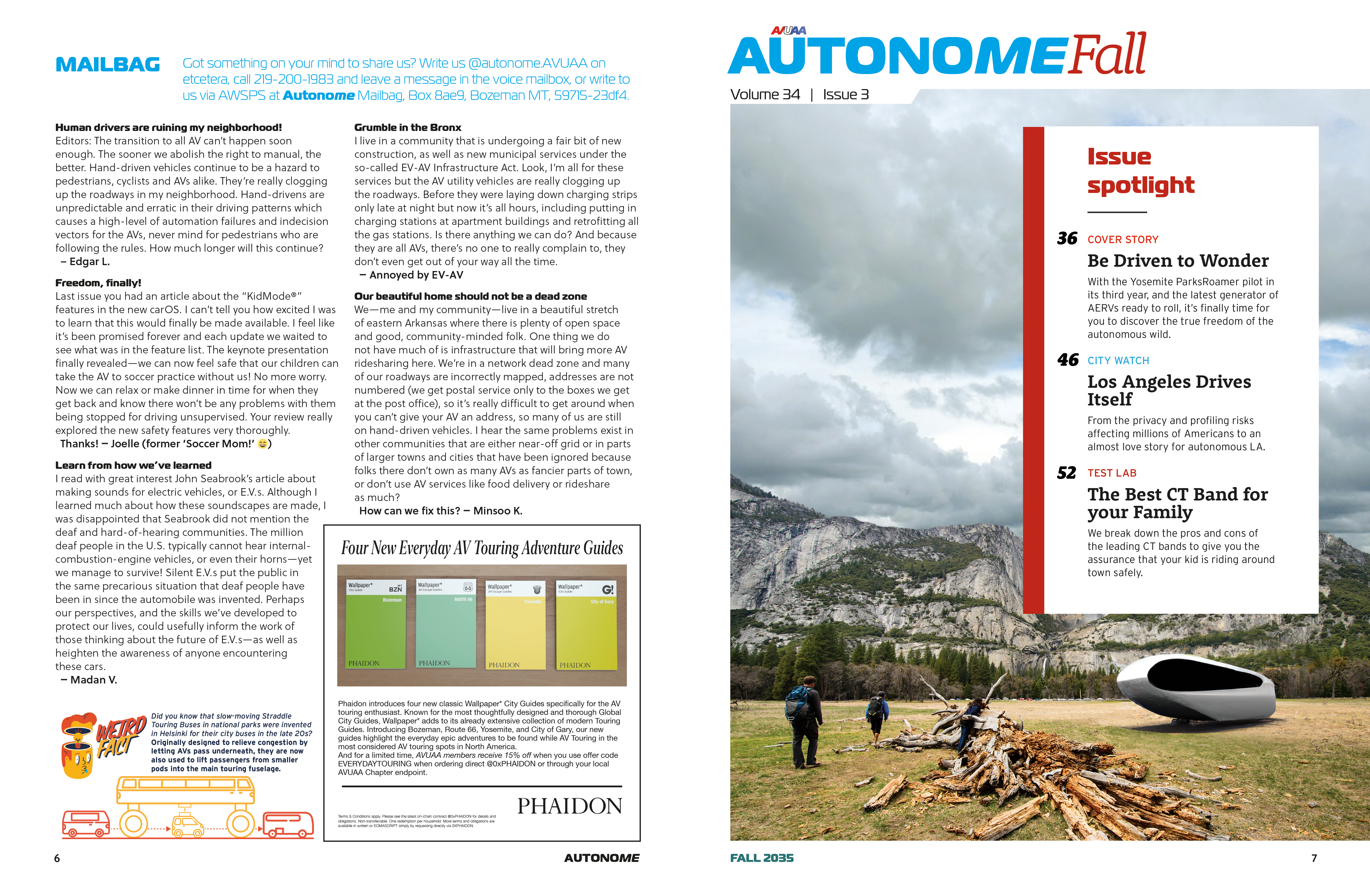 Spread from the Near Future Laboratory's magazine from a possible autonomous vehicle future